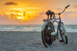 A bike parked at the beach on a Key West bike tour